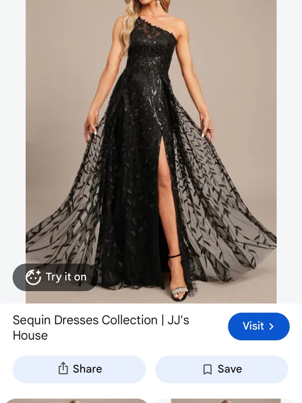 JJs House Black One-Shoulder Sequin & Embroidered Gown